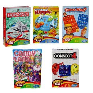 HASBORO Grab&Go Travel Set 5 GAMES Monopoly Hippo Guess Who CandyLand Connect 4